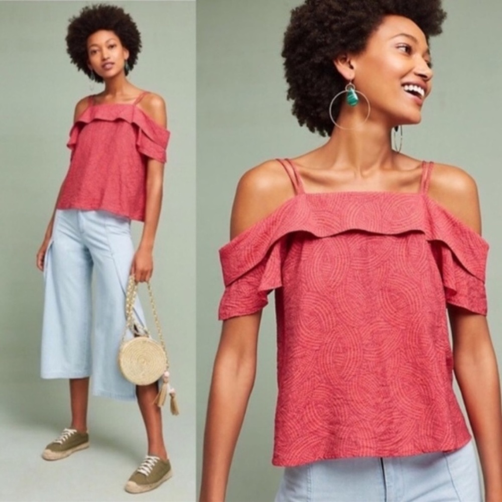 Anthropologie | Maeve Ruffle Off Shoulder Blouse L
